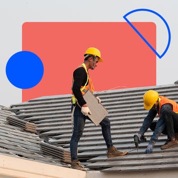 Illustration of construction workers on a roof