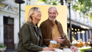 Couple drinking coffee.