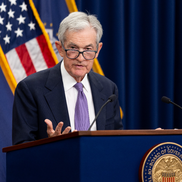 Fed Chair Jerome Powell speaks at a news conference.